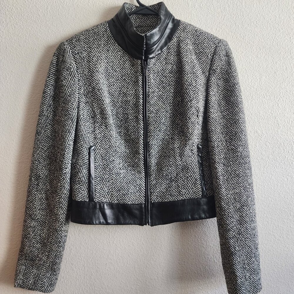 Alberto Makali Jacket Womens 12 Black White Wool Leather Moto Style Full Zip NWT